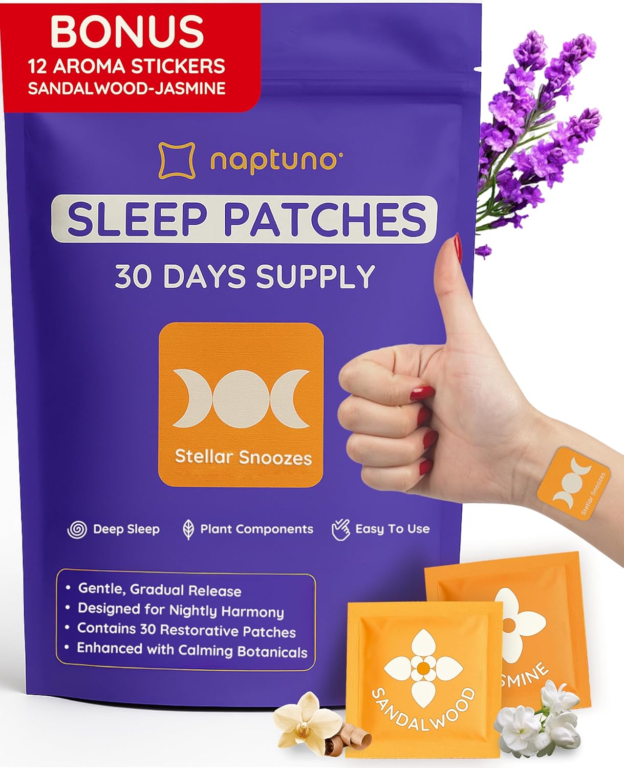 Naptuno Sleep Patches for Adults Extra Strength - 30 Pack, Lunar Lavender for Better Deep Sleep, Natural Ingredients Sleepy Stickers for Men and Women